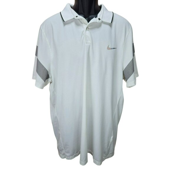 Nike Golf Modern Fit Dri-Fit White Polo Shirt XL Gray Tape Accent - Picture 1 of 9